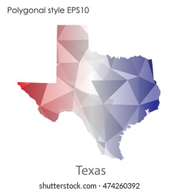 Texas state map in geometric polygonal,mosaic style.Abstract gems triangle,modern design background. Vector illustration EPS10