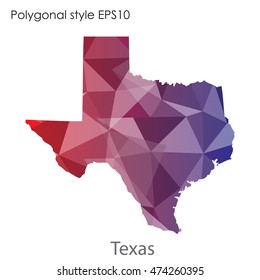 Texas state map in geometric polygonal,mosaic style.Abstract gems triangle,modern design background. Vector illustration EPS10