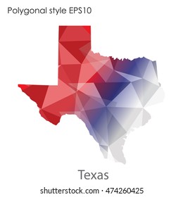 Texas state map in geometric polygonal,mosaic style.Abstract gems triangle,modern design background. Vector illustration EPS10