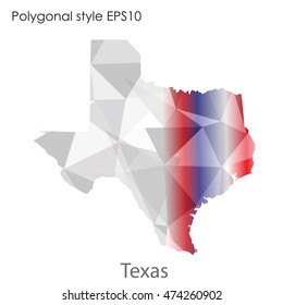 Texas state map in geometric polygonal,mosaic style.Abstract gems triangle,modern design background. Vector illustration EPS10