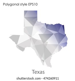 Texas state map in geometric polygonal,mosaic style.Abstract gems triangle,modern design background. Vector illustration EPS10