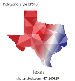 Texas state map in geometric polygonal,mosaic style.Abstract gems triangle,modern design background. Vector illustration EPS10