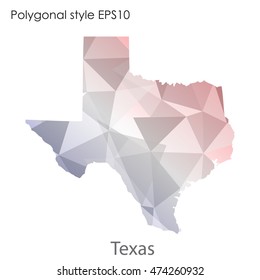 Texas state map in geometric polygonal,mosaic style.Abstract gems triangle,modern design background. Vector illustration EPS10