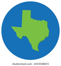 Texas state map in globe shape green with blue round circle color. Map of the U.S. state of Texas.