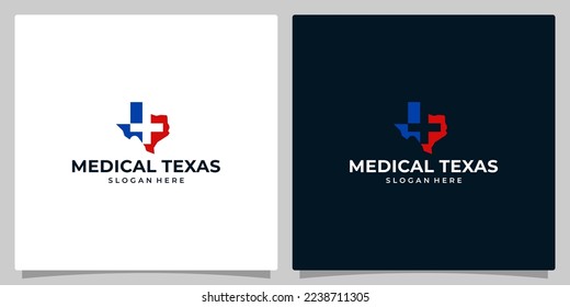 Texas State Map Logo Design Vorlage mit Medical Cross Grafik Design Illustration. Symbol, Symbol, kreativ.