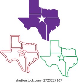 Texas state map outline and filled shapes in different colors