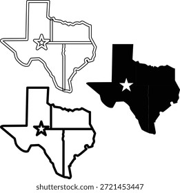 Texas state map outline and silhouette with star symbol