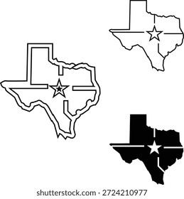 Texas state map outline and silhouette with star symbol