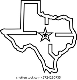 Esquema del mapa del estado de Texas con una estrella Mapa del estado de Estados Unidos
