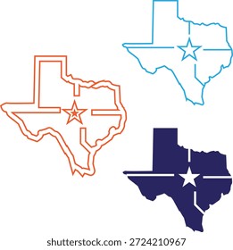 Texas state map outline with star symbol in different colors usa state maps