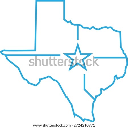 Texas state map outline with star symbol on white background