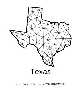 Texas state map polygonal illustration made of lines and dots, isolated on white background. US state low poly design