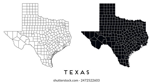 Texas state map of regions districts vector black on white and outline