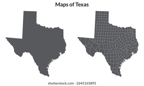 Texas state map in set grey color. Map of the U.S. state of Texas with city map in set grey color. 
