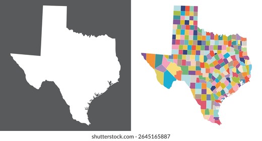 Texas state map in set multicolor. Map of the U.S. state of Texas with city map in set. 