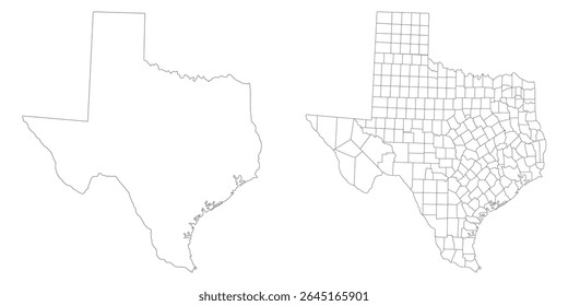Texas state map in set white color. Map of the U.S. state of Texas with city map in set white color. 