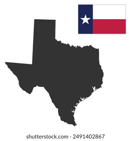 Texas state map. Map of the U.S. state of Texas with flag.