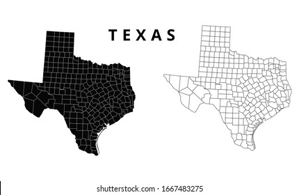 Texas State Map Vector - Map of Texas State With County Boundaries Vector Illustration