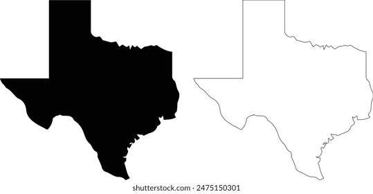 Texas State outline contour silhouette map