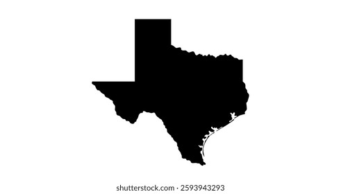 Texas state outline contour. South Central region of the United States silhouette map flat vector black icon illustration