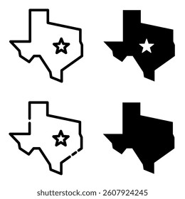 Texas State Outline Icon Set: Solid, Dashed, Filled, and Empty Variations