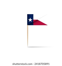 Texas state paper flag burger stick with a toothpick, isolated on a white background. Design element for Texas geolocation. Realistic 3D vector clip art object illustration.