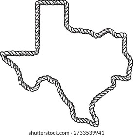 Texas State Rope Border Outline, Vintage Western Black and White Vector Illustration