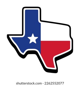 Texas state shape silhouette with Texas flag. Icon or sticker, vector clip art illustration.