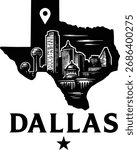 Texas State Shape | Texas Skylines Buildings Silhouette | Cityscape Vector