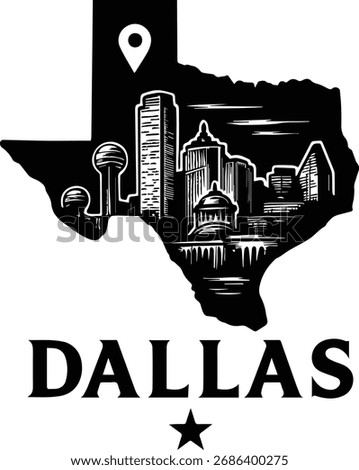 Texas State Shape | Texas Skylines Buildings Silhouette | Cityscape Vector