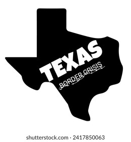 Texas state silhouette black stamp on white background, razor wire and text border crisis. Vector illustration.