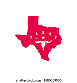 Texas state silhouette print design for t-shirt. Red on white background