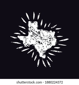 Texas state silhouette in the style of handmade graphic. Design for t-shirt. White print on black background