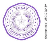 Texas state stamp with seal, USA travel stamp, shabby postmark of Texas, vector