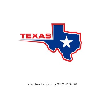 Texas state symbol with map, American flag and star on Austin, vector icon. Texas map sign of USA American company or corporation of oil, gas and petrol industry or Texas sport team and quality badge