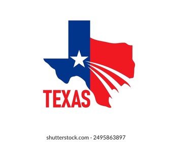 Símbolo del estado de Texas, icono del mapa, cuenta con una estrella solitaria prominente, que simboliza la unidad y el espíritu independiente del estado de los Estados Unidos de América, silueta de Texas distintivo contorno del mapa en color rojo y azul