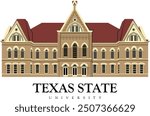 Texas state university illustration of main building with high end detailings and ready for print file, san marcos, millview east, san antonio, round rock, the woodlands, houston, louisiana, texas