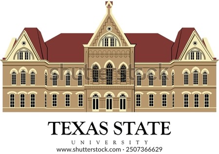 Texas state university illustration of main building with high end detailings and ready for print file, san marcos, millview east, san antonio, round rock, the woodlands, houston, louisiana, texas