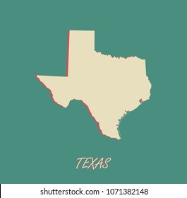 Texas state of US map vector outlines illustration in a three dimensional grunge background