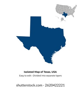 Texas State, USA Locate Isolated Map