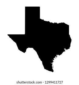 Texas, state of USA - solid black silhouette map of country area. Simple flat vector illustration.