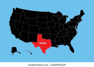 Texas State, USA, vector map isolated on United states map. Editable blank vector map of USA.