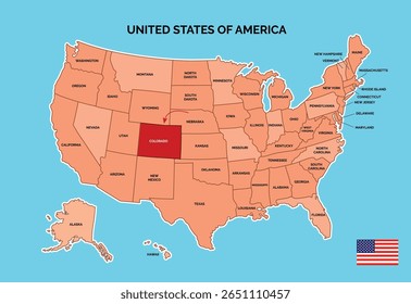 Texas State, USA, vector map isolated on United states map. Editable vector map of USA