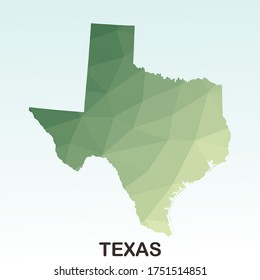 Texas States Map, Polygonal Geometric,Green Low Poly Styles, Vector Illustration eps 10, Modern Design, High Detailed