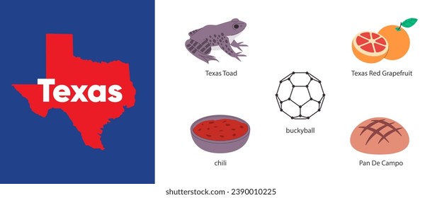 Estado de Texas símbolo de la forma del mapa objeto bolas de abadejo sapo sapo sartén de campo chili pepper imagen de país de Estados Unidos