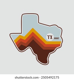 Texas Sticker with Nature Retro Lines Perfect for Print, Apparel, etc