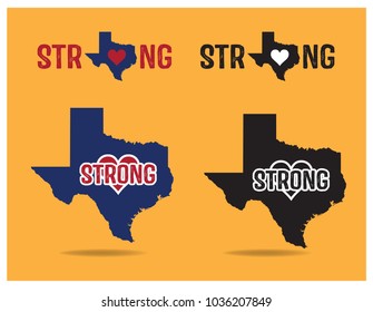 Texas Strong with map and heart set, vector eps 10.