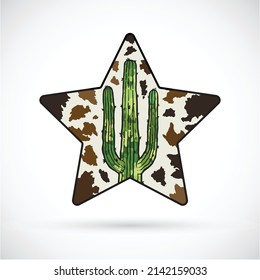 Texas style star vector. Cactus and Cowhide spots texture.