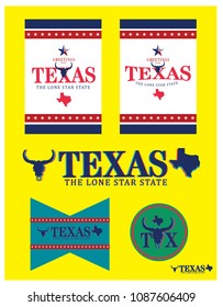 texas symbol design with Nickname-The Lone Star State, and Map, Vector EPS 10.
