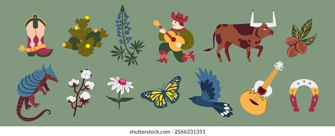 Texas symbols collections. Vector illustration